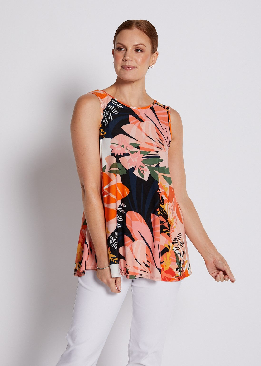 Jersey Reversible Swing Tank in Coral and Black Floral Print