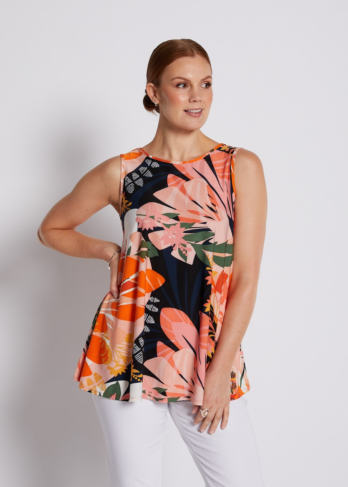 Jersey Reversible Swing Tank in Coral and Black Floral Print