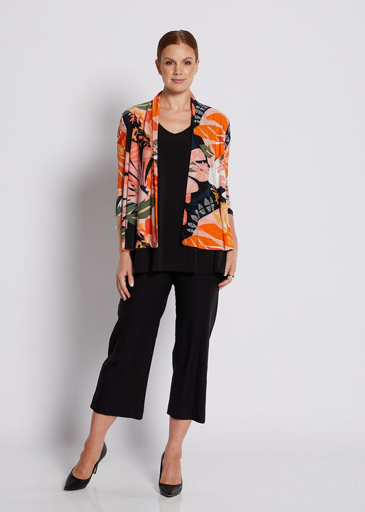 Jersey 3/4 Sleeve Swing Jacket in Coral and Black Floral Print