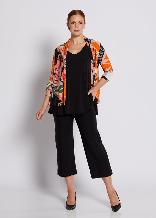 Jersey 3/4 Sleeve Swing Jacket in Coral and Black Floral Print