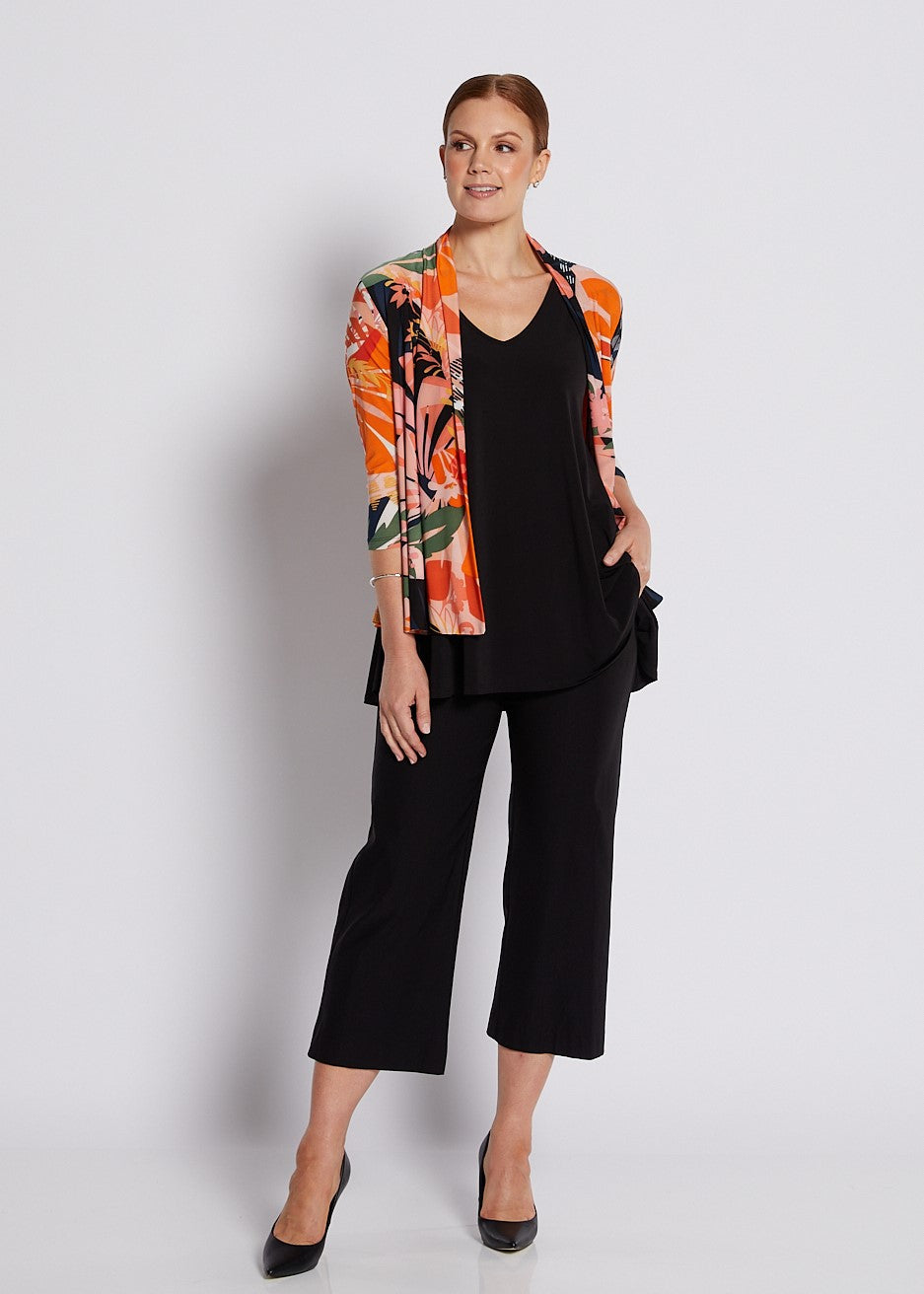 Jersey 3/4 Sleeve Swing Jacket in Coral and Black Floral Print