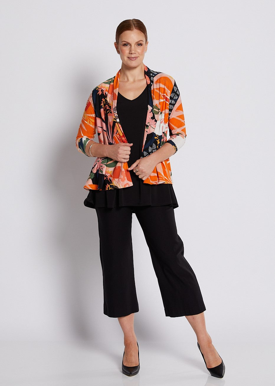 Jersey 3/4 Sleeve Swing Jacket in Coral and Black Floral Print