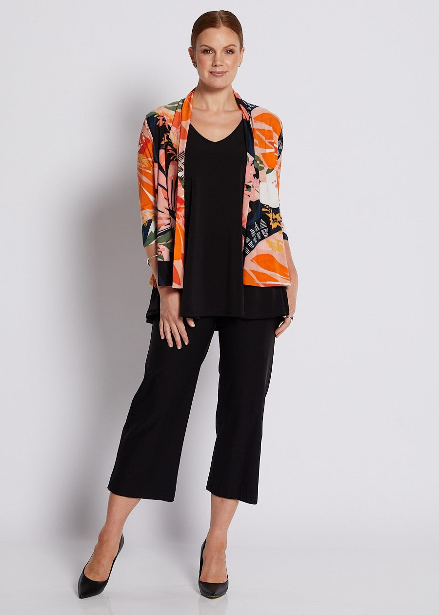 Jersey 3/4 Sleeve Swing Jacket in Coral and Black Floral Print
