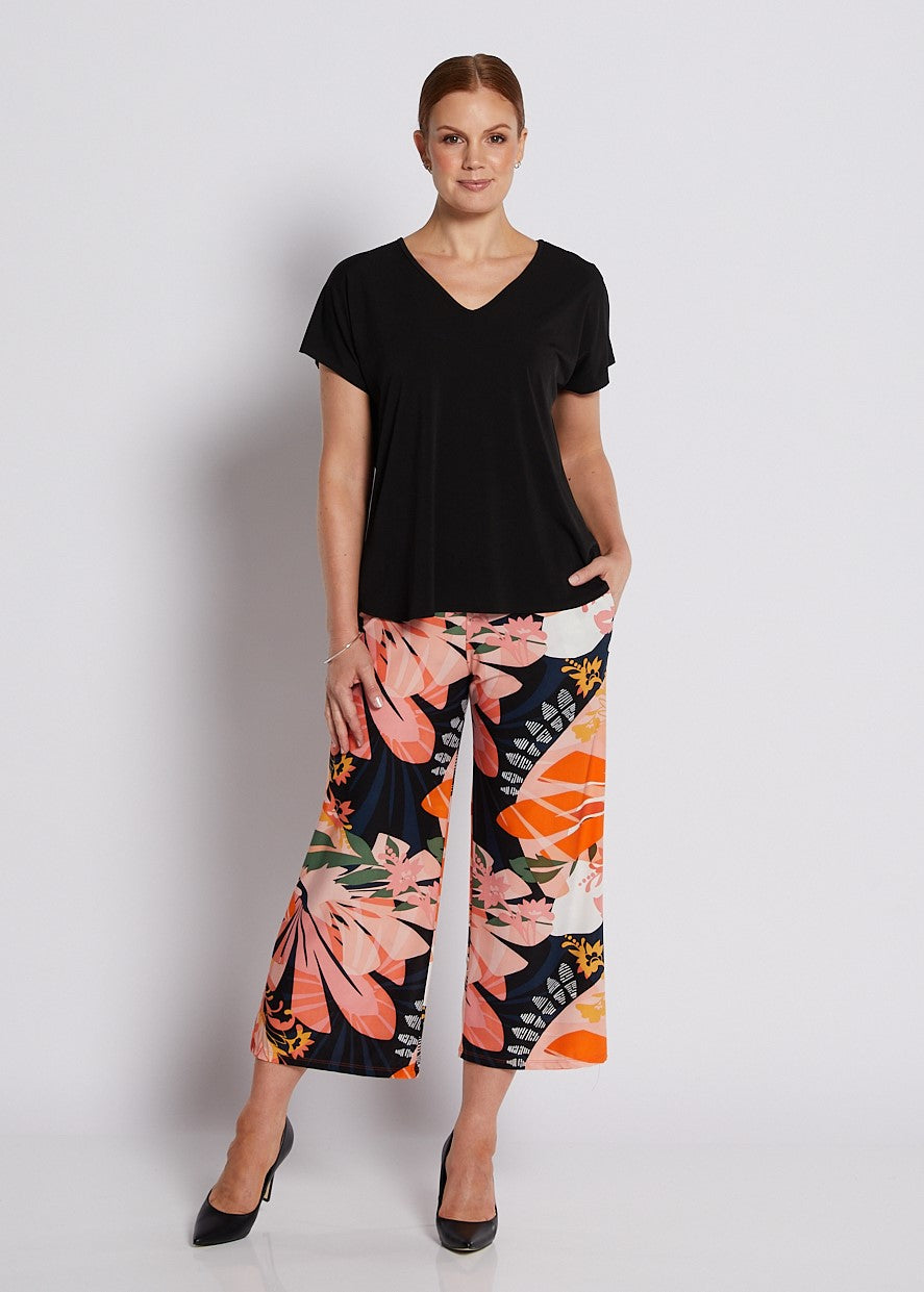 Jersey Culotte in Coral and Black Floral print