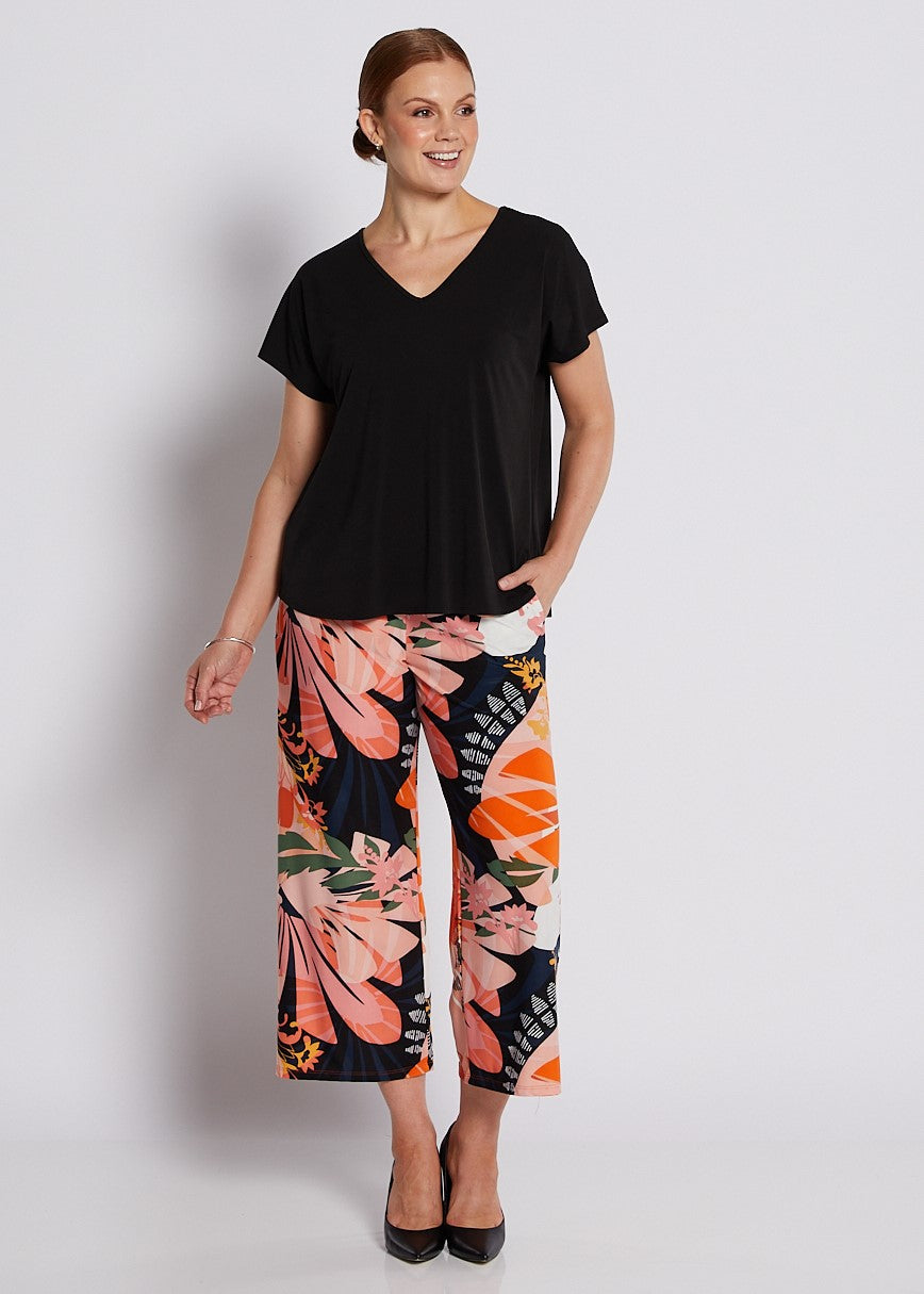 Jersey Culotte in Coral and Black Floral print