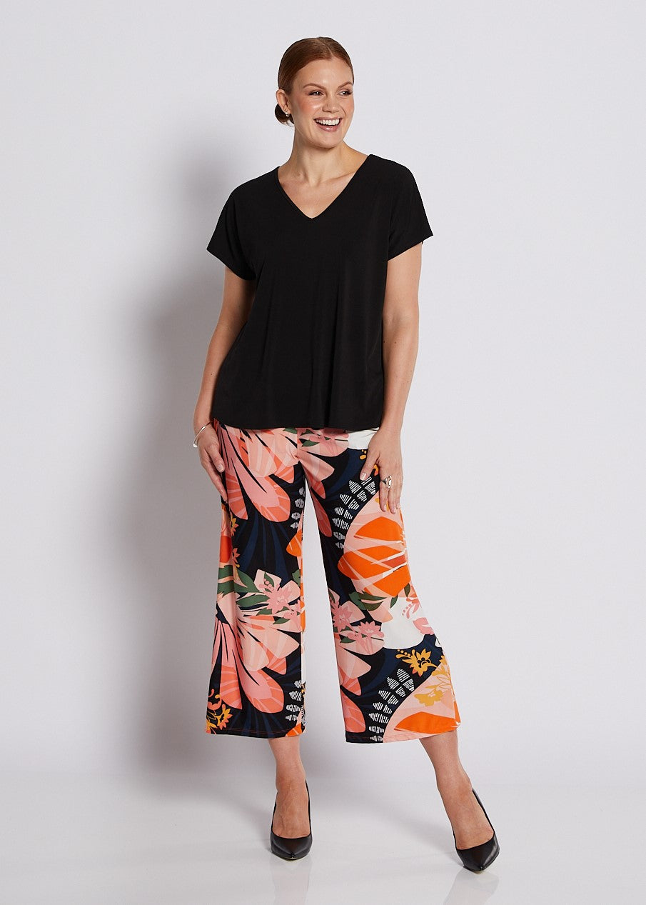 Jersey Culotte in Coral and Black Floral print
