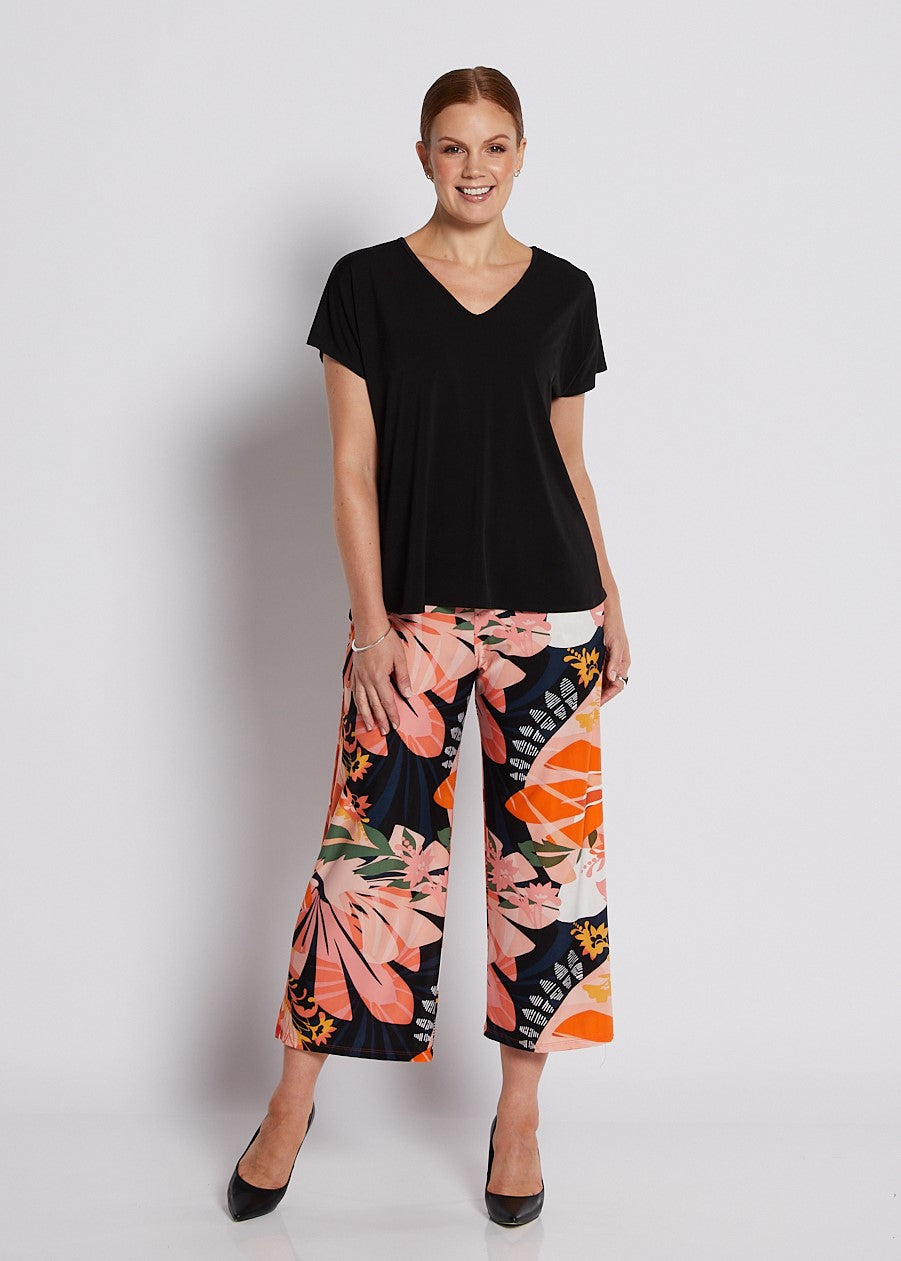 Jersey Culotte in Coral and Black Floral print