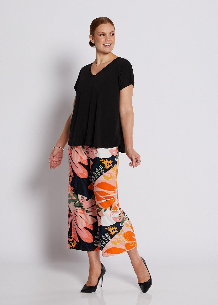 Jersey Culotte in Coral and Black Floral print