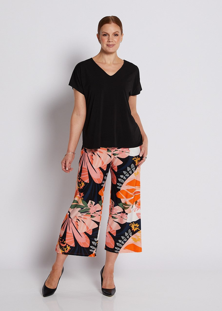 Jersey Culotte in Coral and Black Floral print