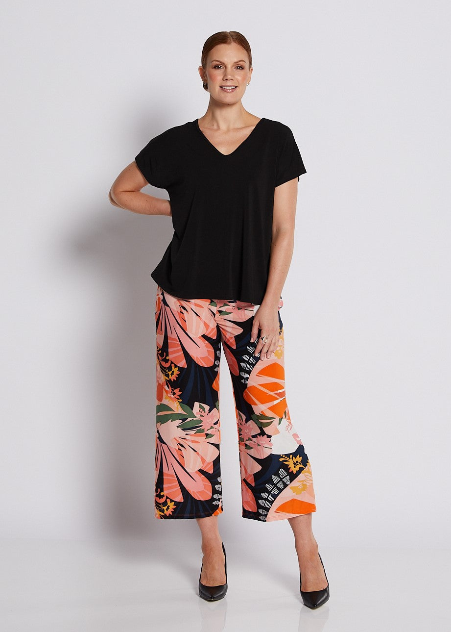 Jersey Culotte in Coral and Black Floral print