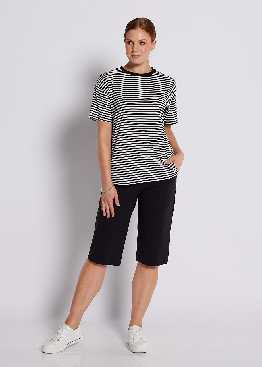 Viscose Jersey Crew Tee in Black and White Stripes
