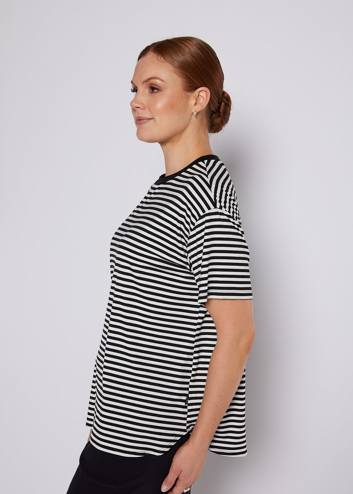 Viscose Jersey Crew Tee in Black and White Stripes