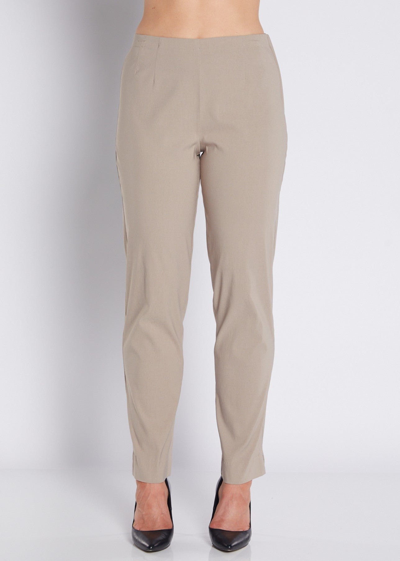 Bengaline Stretch F/L Side Zip Straight Pants in Neutral Raffia