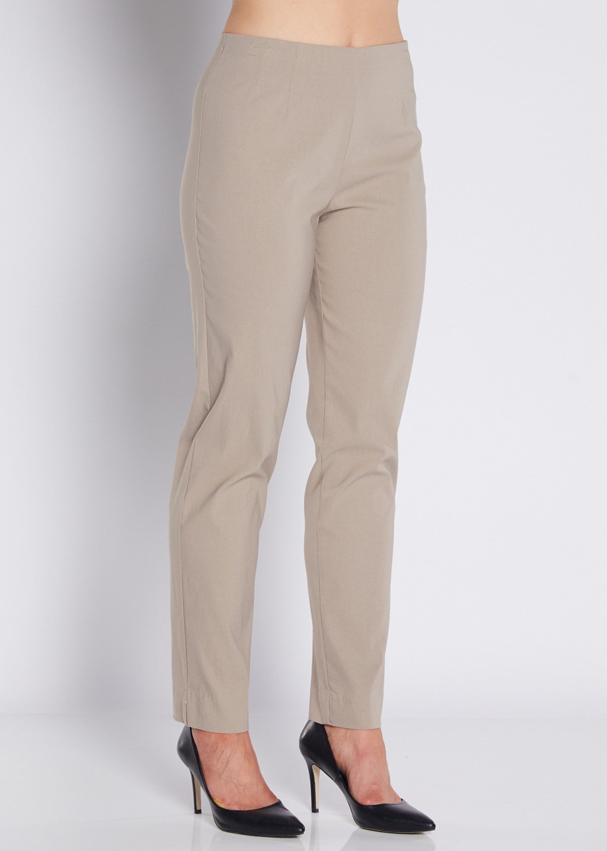 Bengaline Stretch F/L Side Zip Straight Pants in Neutral Raffia