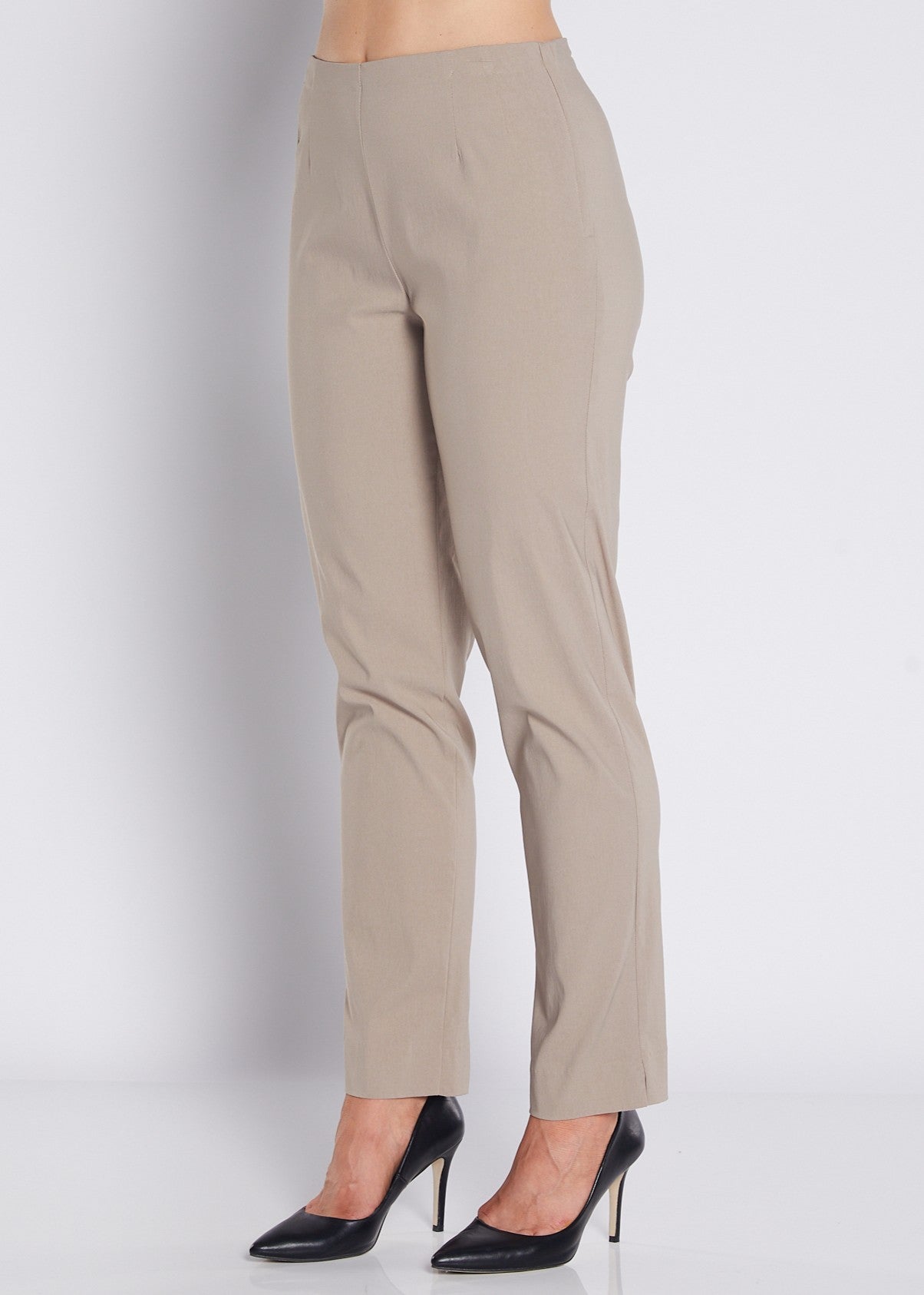 Bengaline Stretch F/L Side Zip Straight Pants in Neutral Raffia