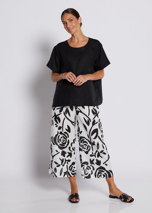 100% Luxe Linen Swing Tee Top in Black