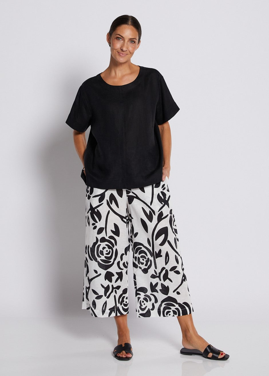 100% Luxe Linen Swing Tee Top in Black