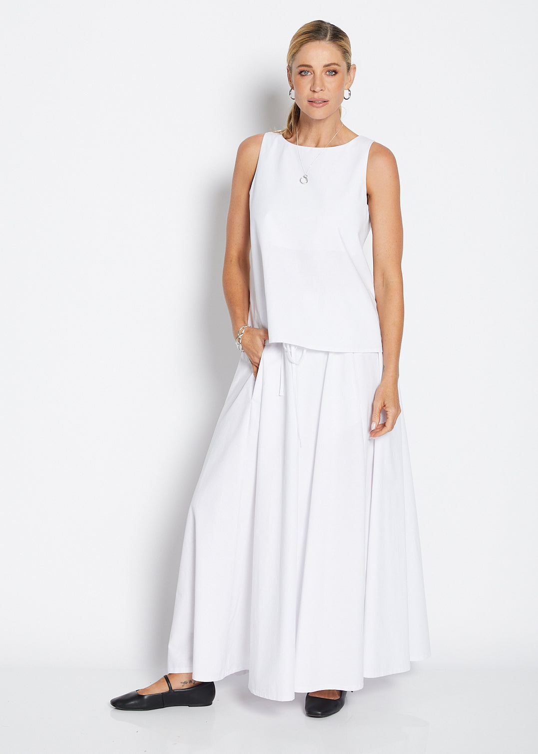 Ascot Bravo cotton full maxi skirt in white