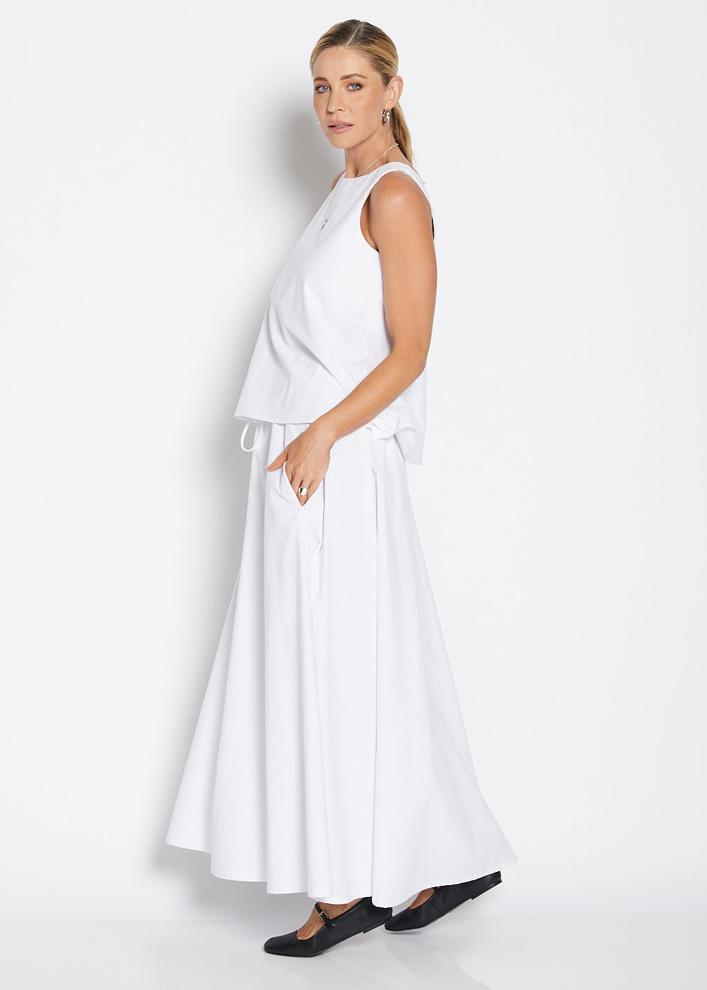 Ascot Bravo cotton full maxi skirt in white