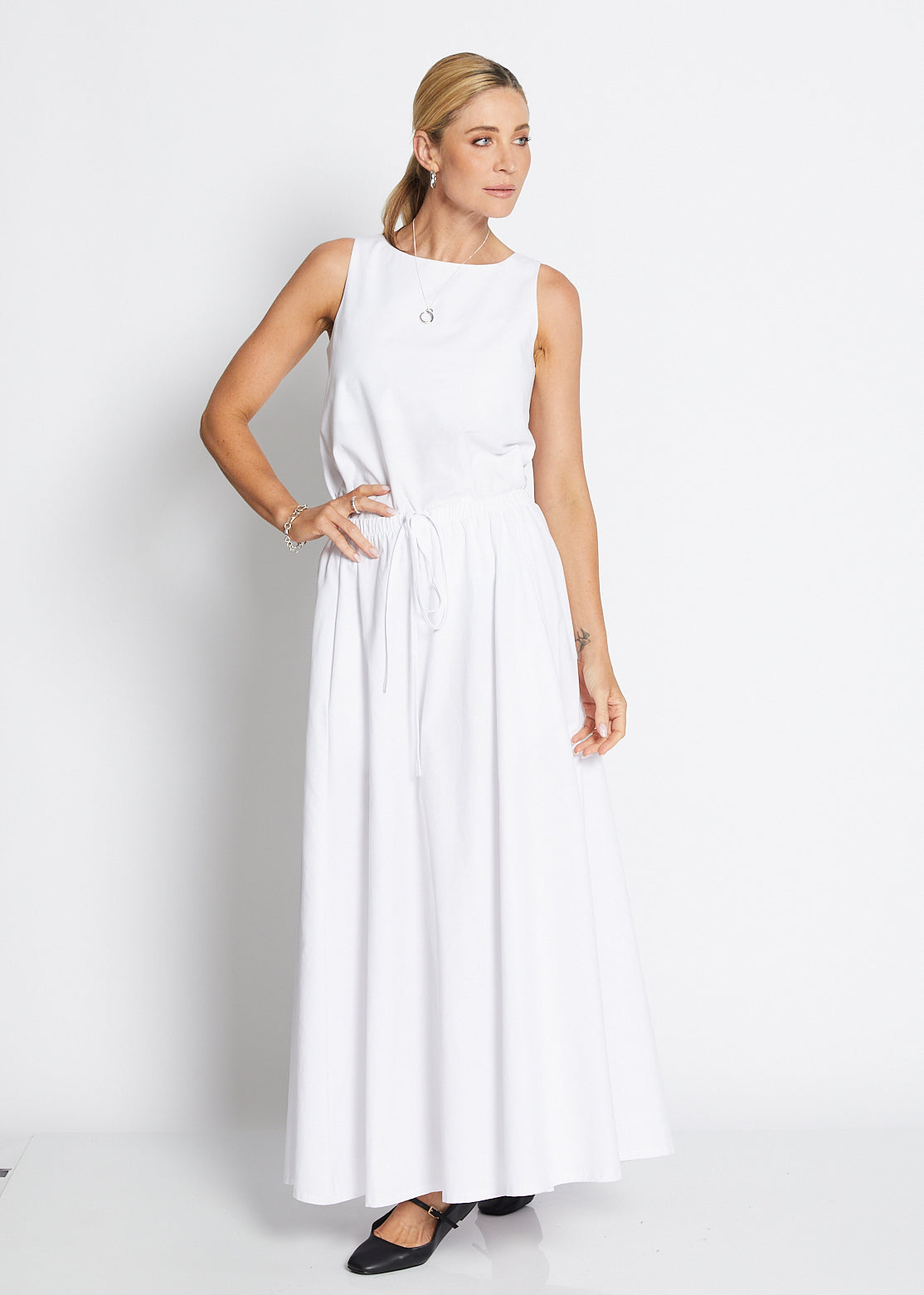Ascot Bravo cotton full maxi skirt in white