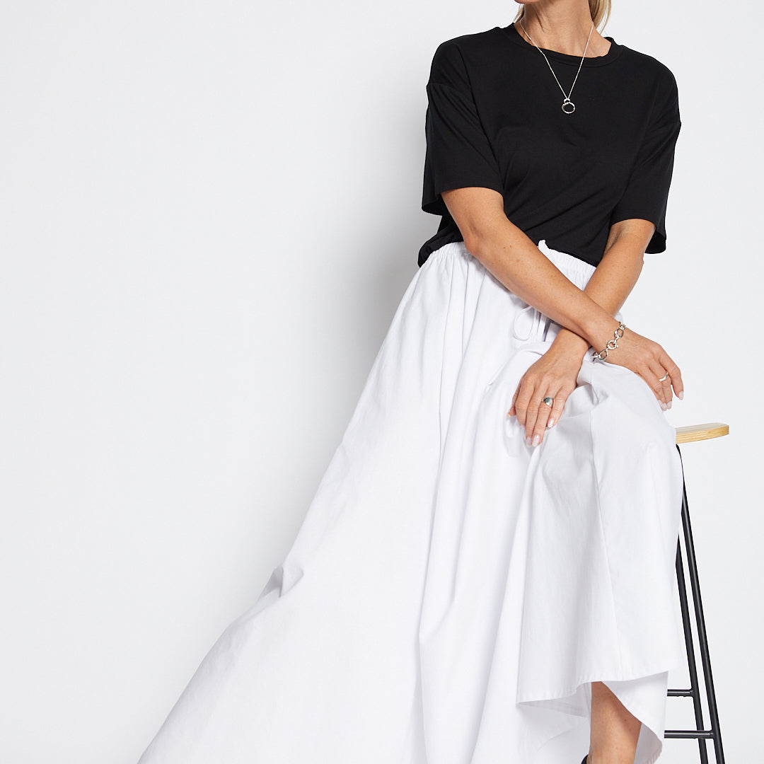 Ascot Bravo cotton full maxi skirt in white