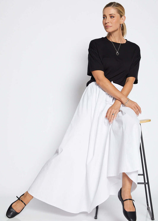 Ascot Bravo cotton full maxi skirt in white