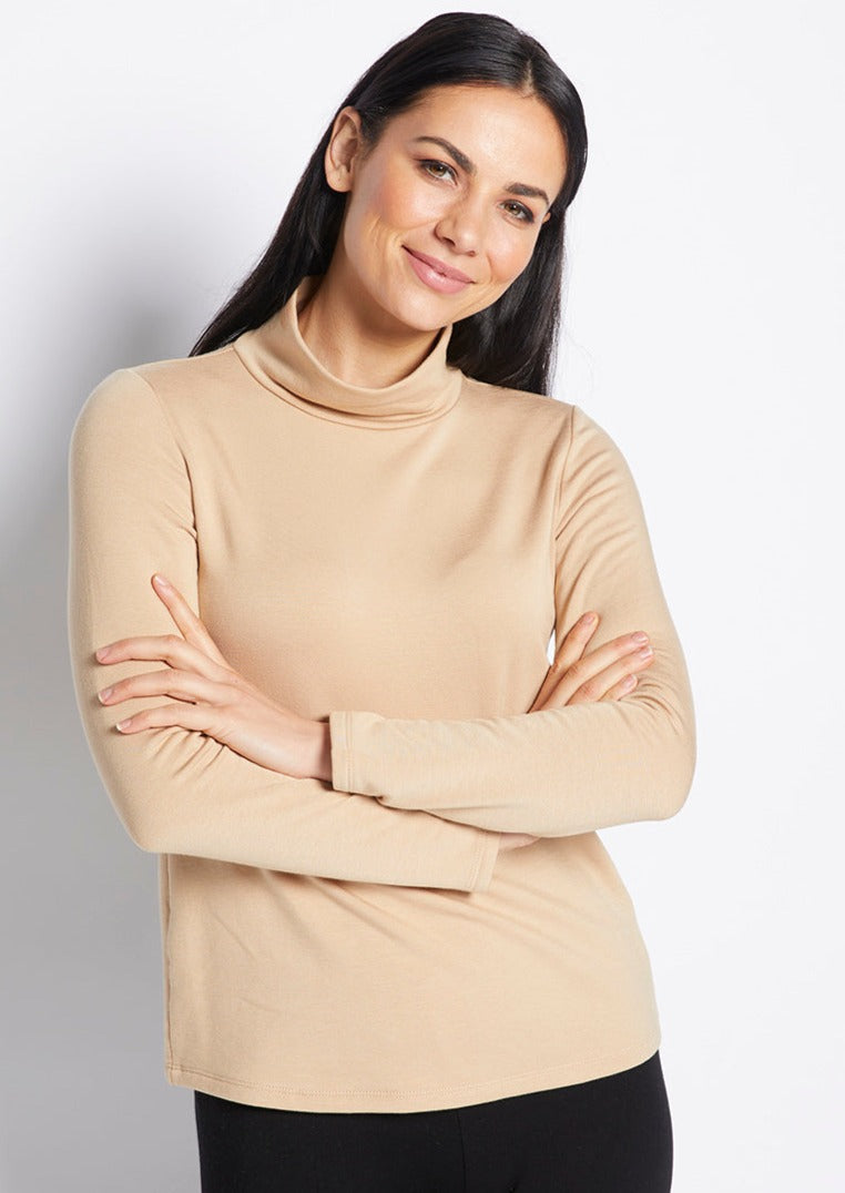 Turtle Brushed Bamboo Turtleneck Top in Camel