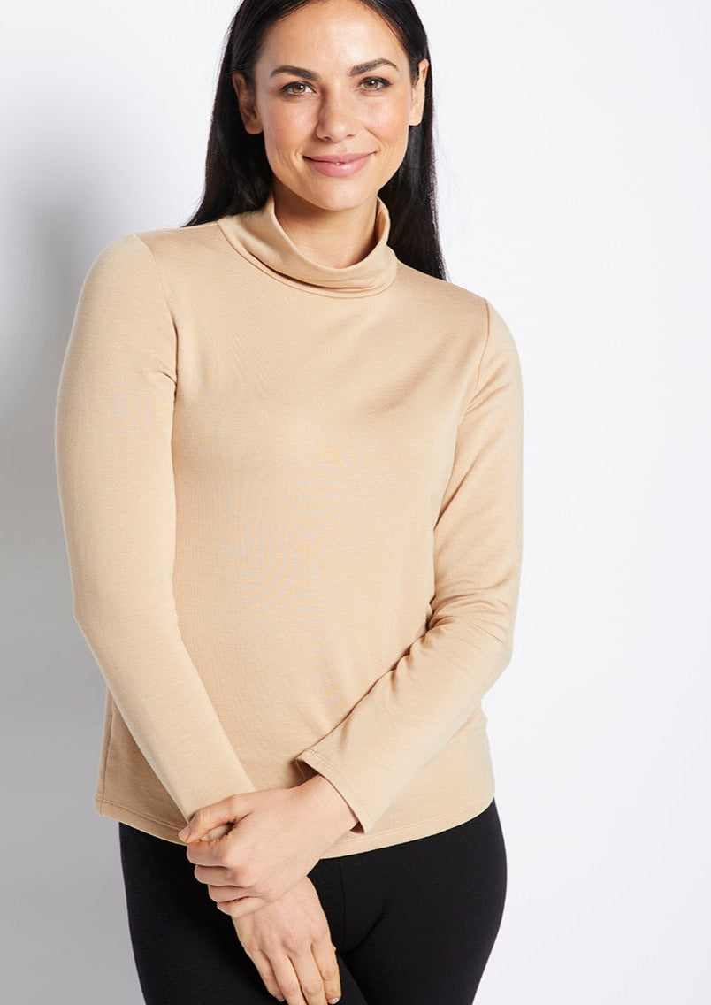 Turtle Brushed Bamboo Turtleneck Top in Camel