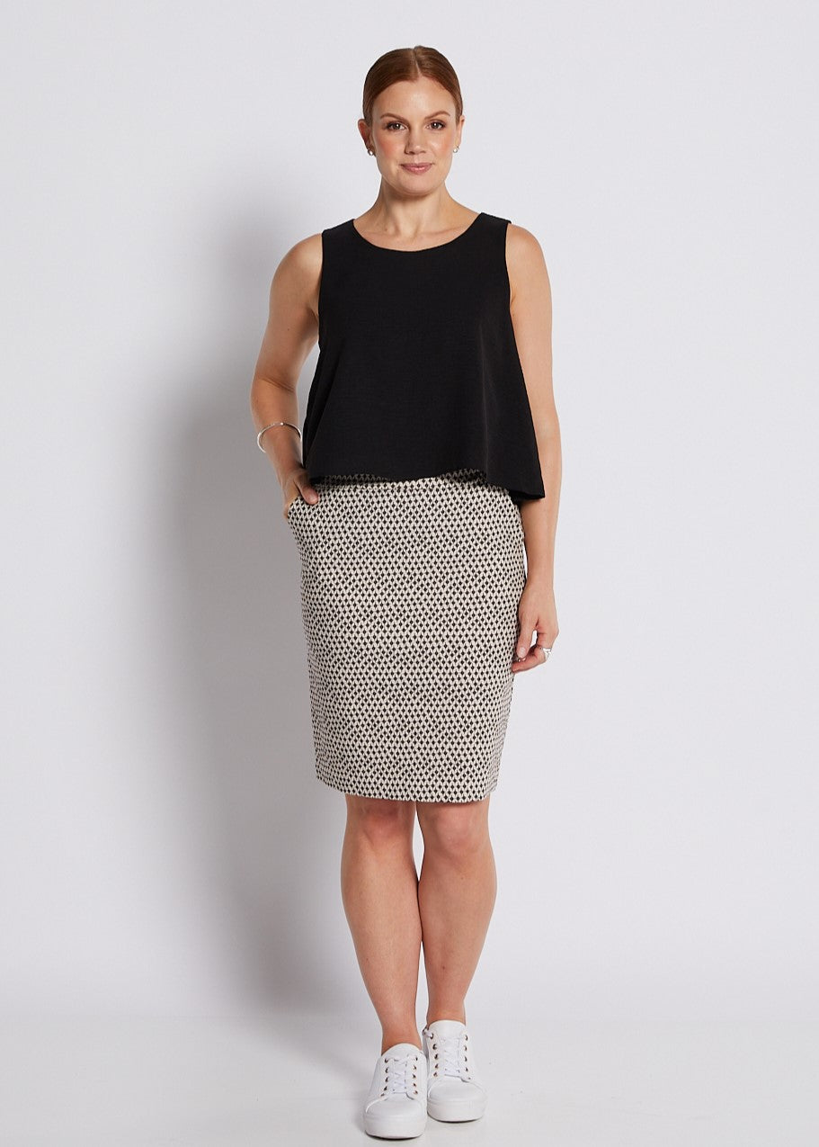 Bengaline Printed Pocket Skirt in Neutral Beige Print