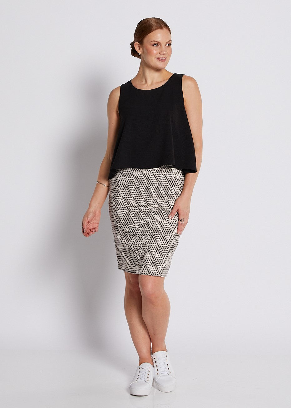 Bengaline Printed Pocket Skirt in Neutral Beige Print