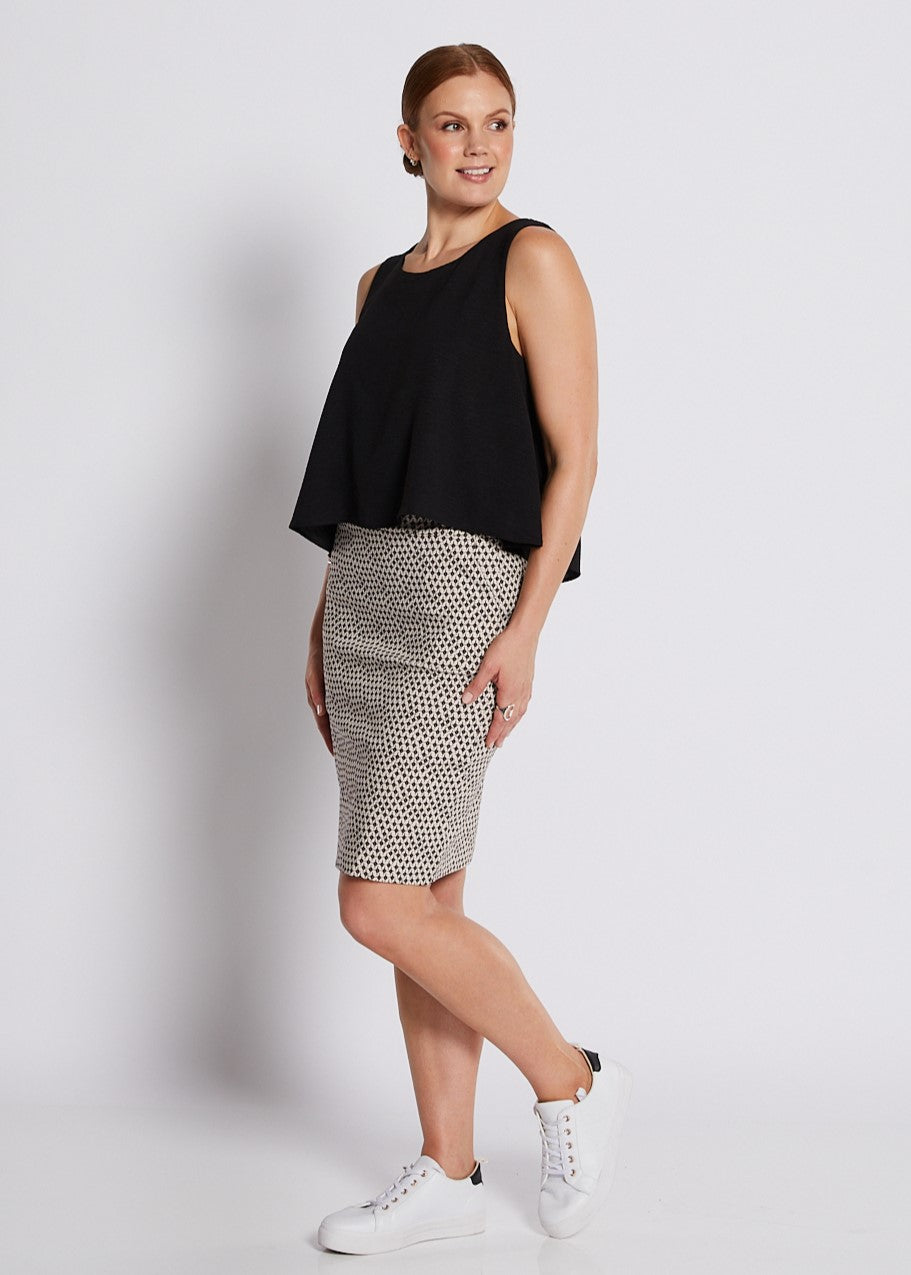 Bengaline Printed Pocket Skirt in Neutral Beige Print