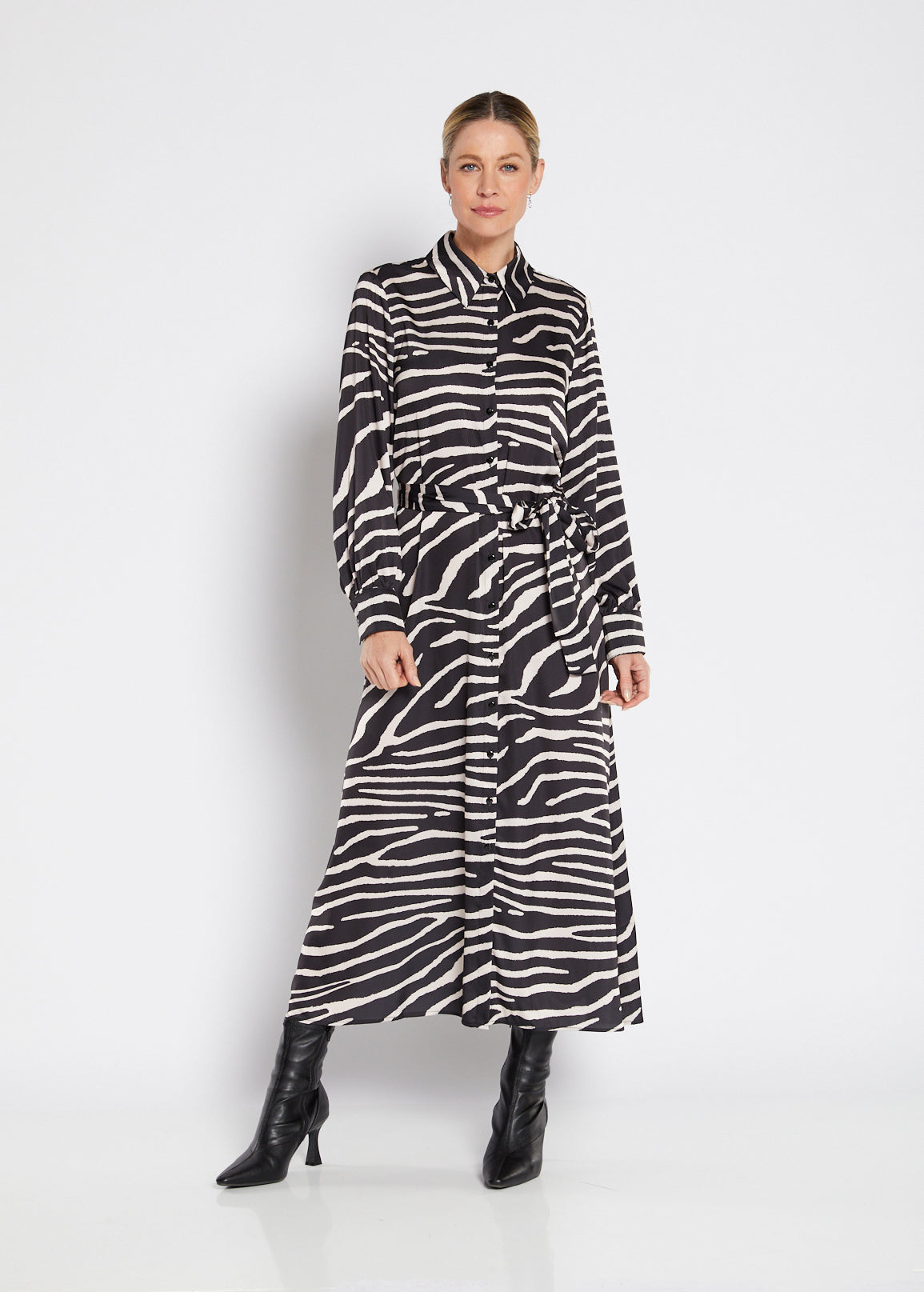 Philosophy Australia Bartow Satin Dress in Ruby Zebra Print, made in Australia