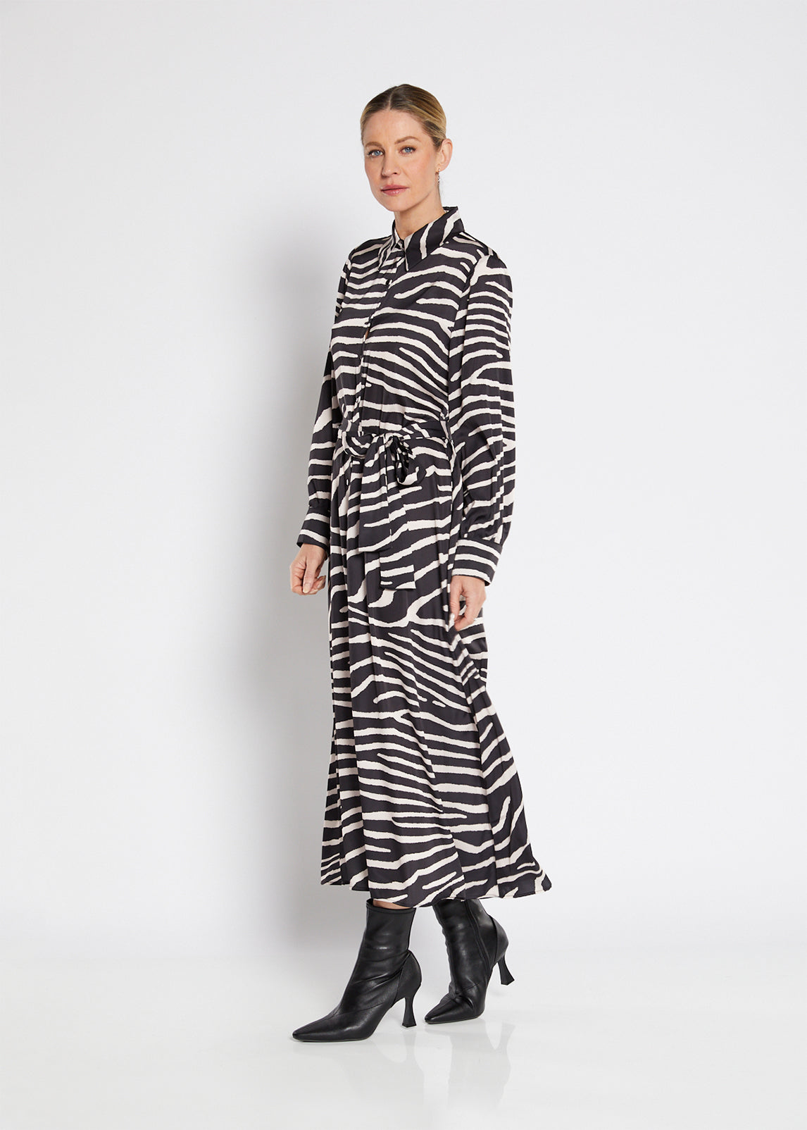 Philosophy Australia Bartow Satin Dress in Ruby Zebra Print, made in Australia