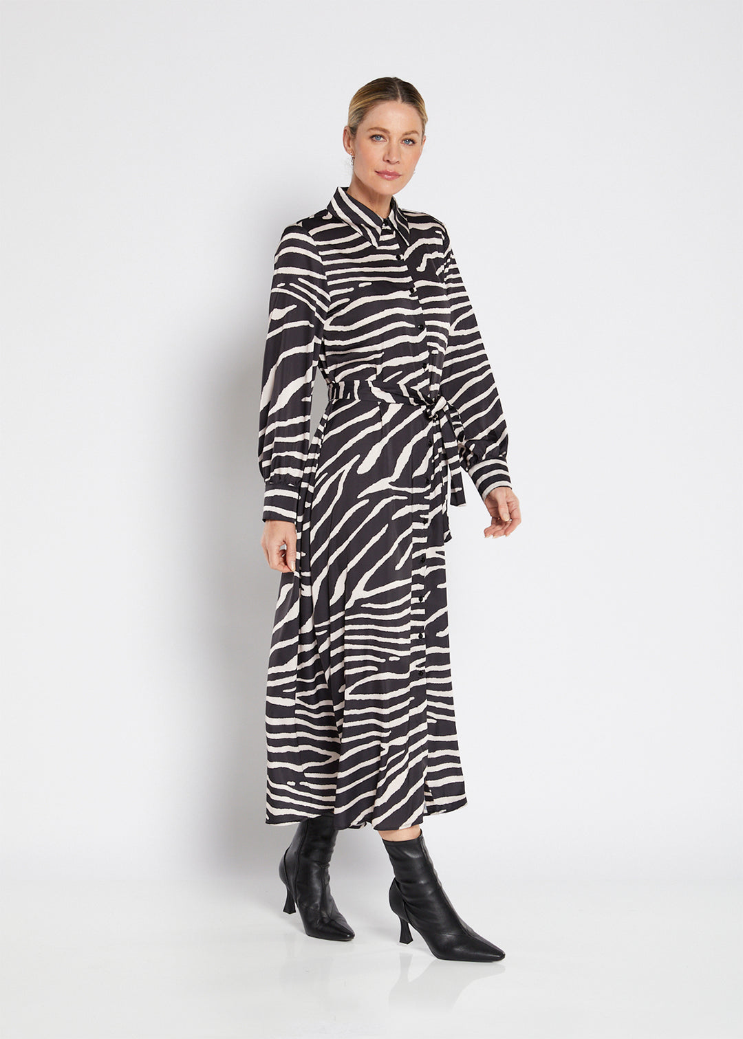 Philosophy Australia Bartow Satin Dress in Ruby Zebra Print, made in Australia