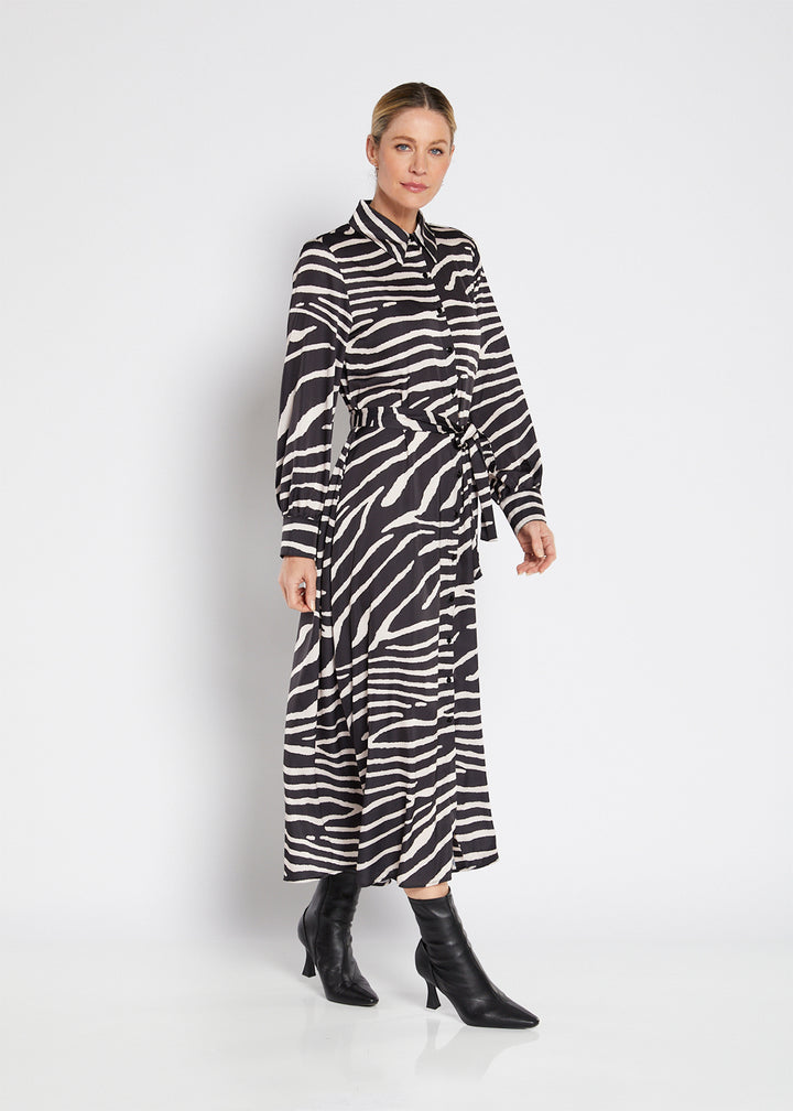 Philosophy Australia Bartow Satin Dress in Ruby Zebra Print, made in Australia