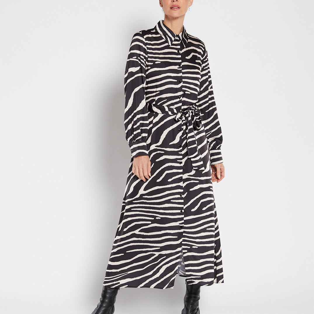 Philosophy Australia Bartow Satin Dress in Ruby Zebra Print, made in Australia