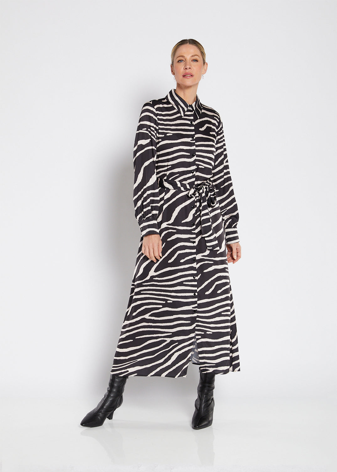 Philosophy Australia Bartow Satin Dress in Ruby Zebra Print, made in Australia