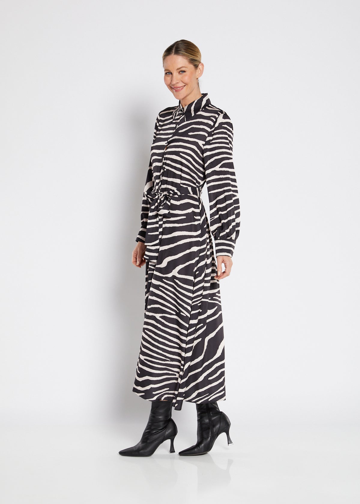 Philosophy Australia Bartow Satin Dress in Ruby Zebra Print, made in Australia
