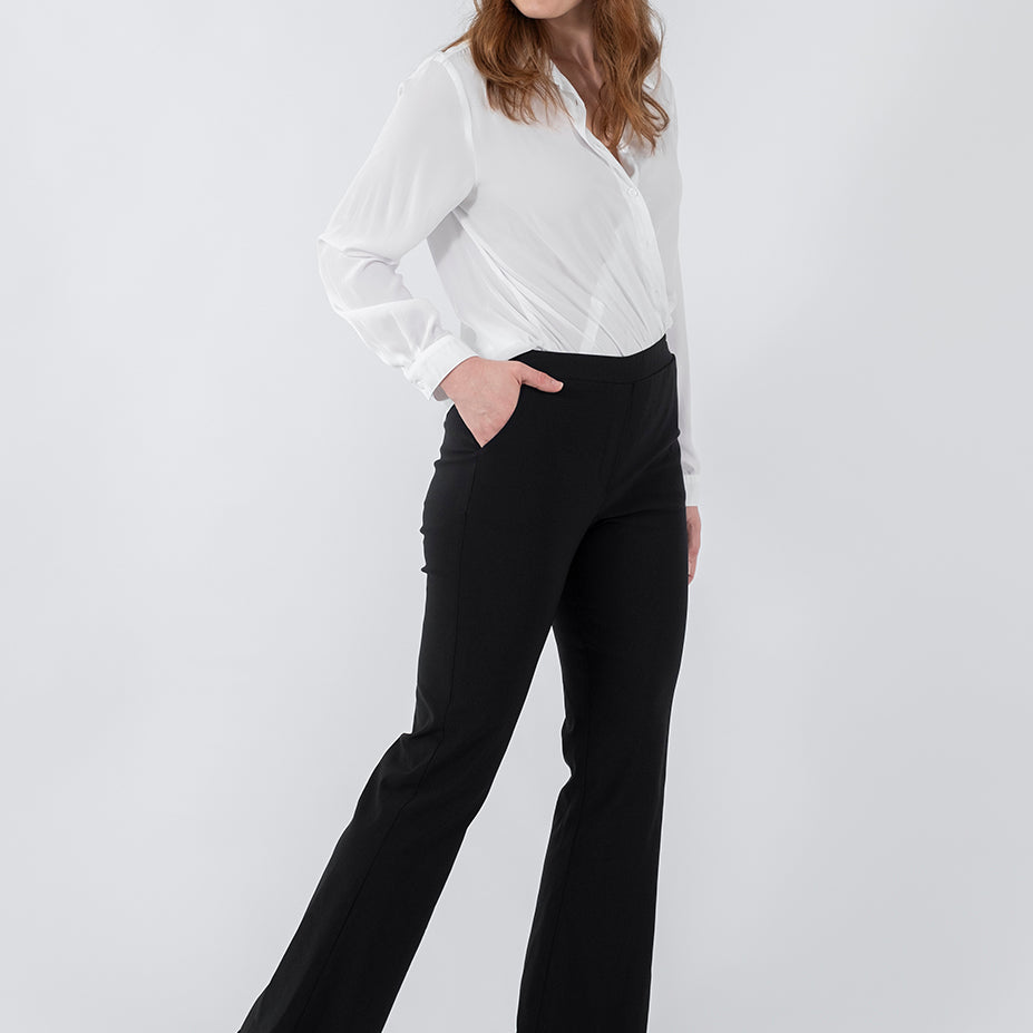 Bootie Bengaline Women's full length Kick-flare pants in black.