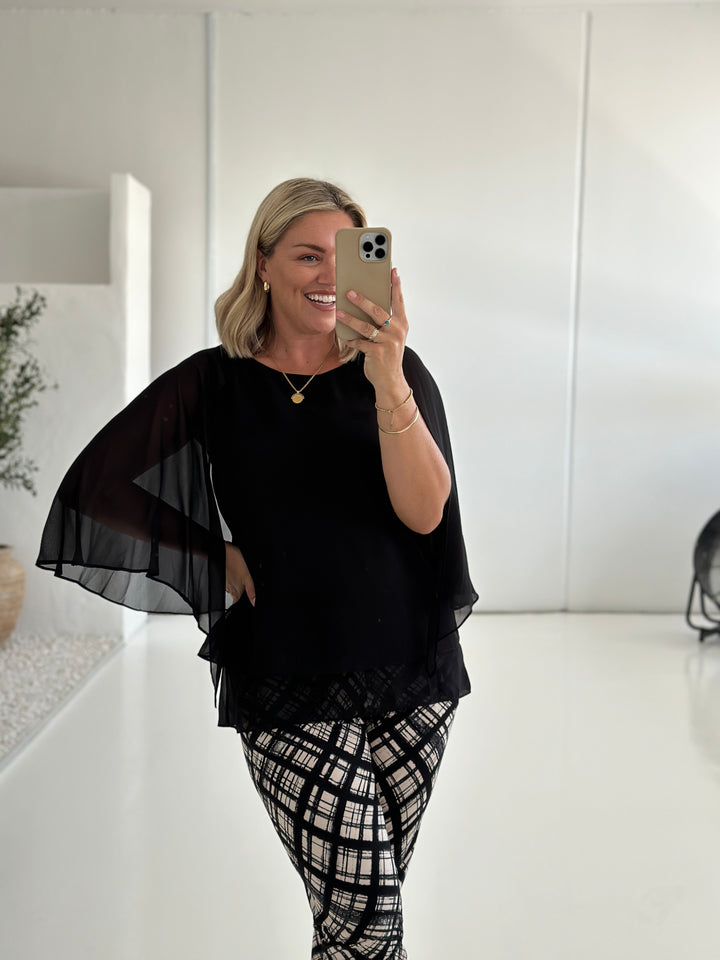 Cape multiwear chiffon blouse in Black