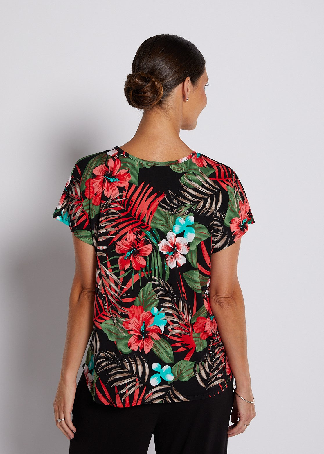 Jersey Reversible Tee Top in Red Green Tropical Print