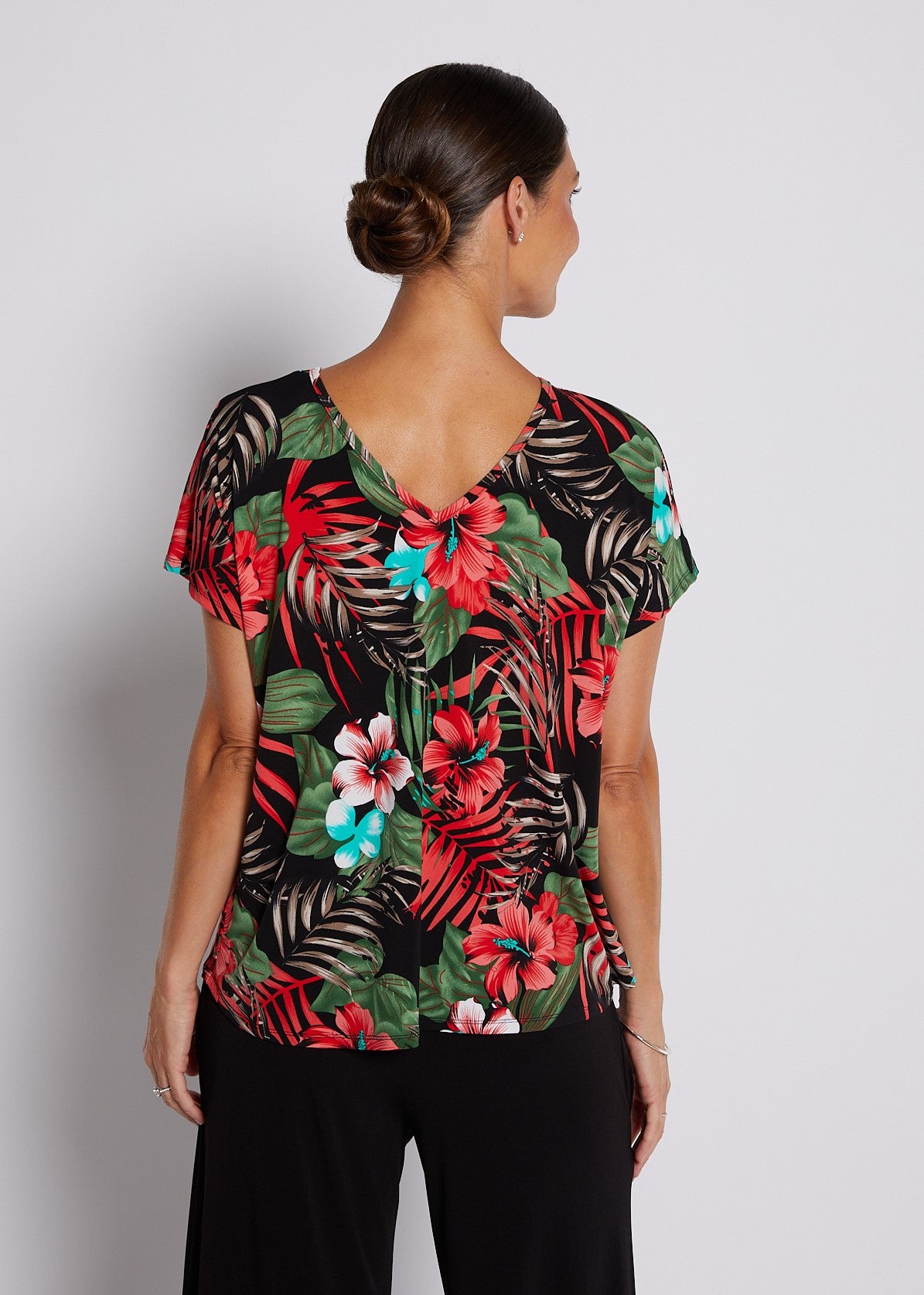 Jersey Reversible Tee Top in Red Green Tropical Print
