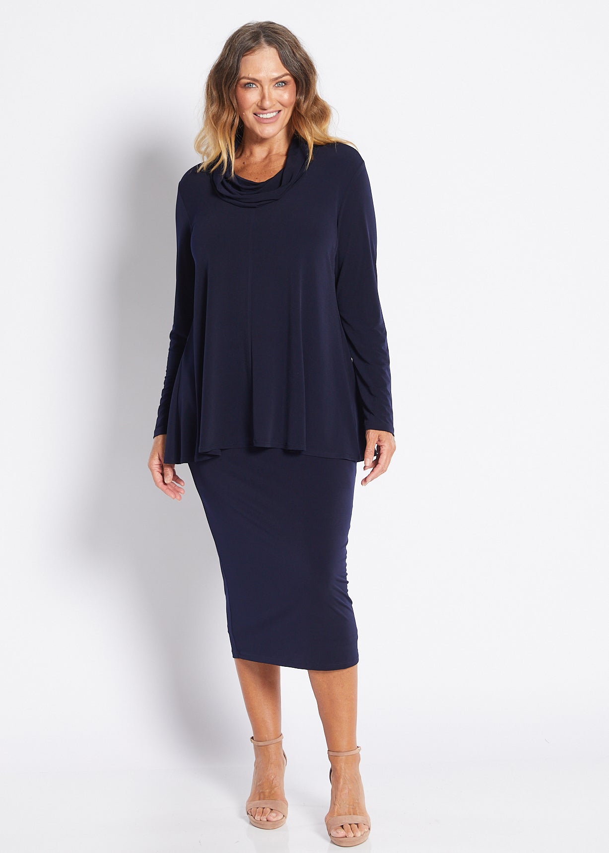 Jersey Midi Tube Skirt in Navy