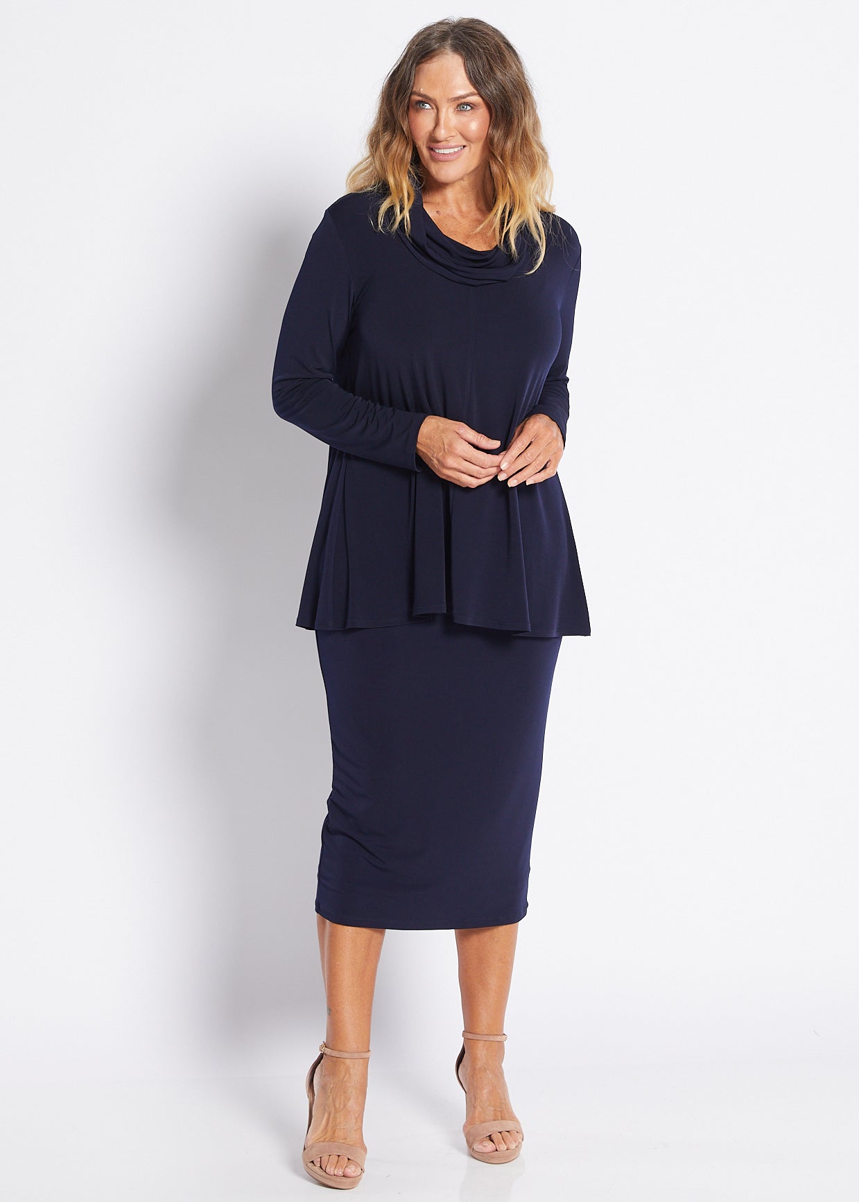 Jersey Midi Tube Skirt in Navy