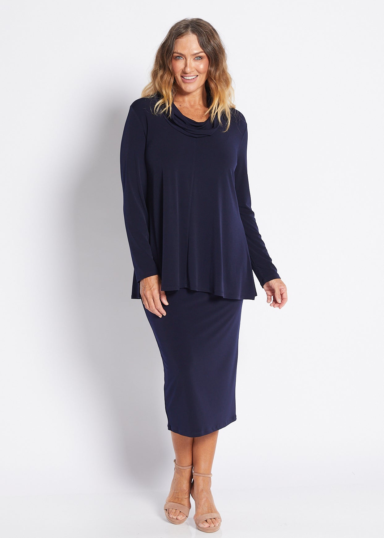 Jersey Midi Tube Skirt in Navy