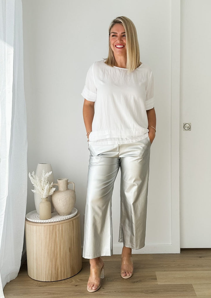 Glimmer coated Bengaline Culotte in Silver Metallic