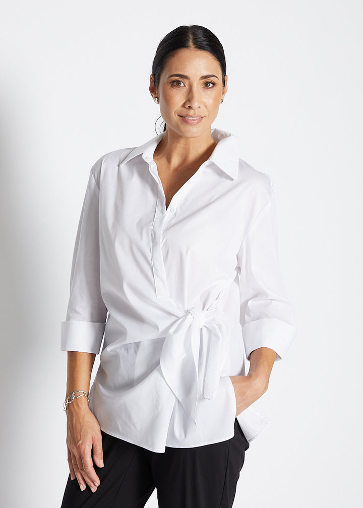 Decible City stretch cotton shirt in white, sustainable slow fashion ethically made in Australia by Philosophy Australia