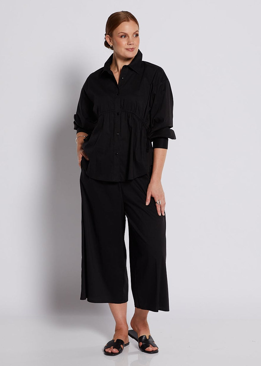 Cotton Wide Leg Crop Pant in Black