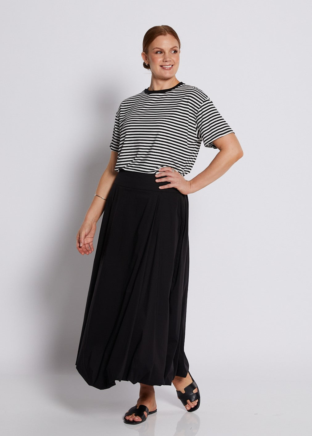 Cotton Maxi Bubble Skirt with Pockets in Black