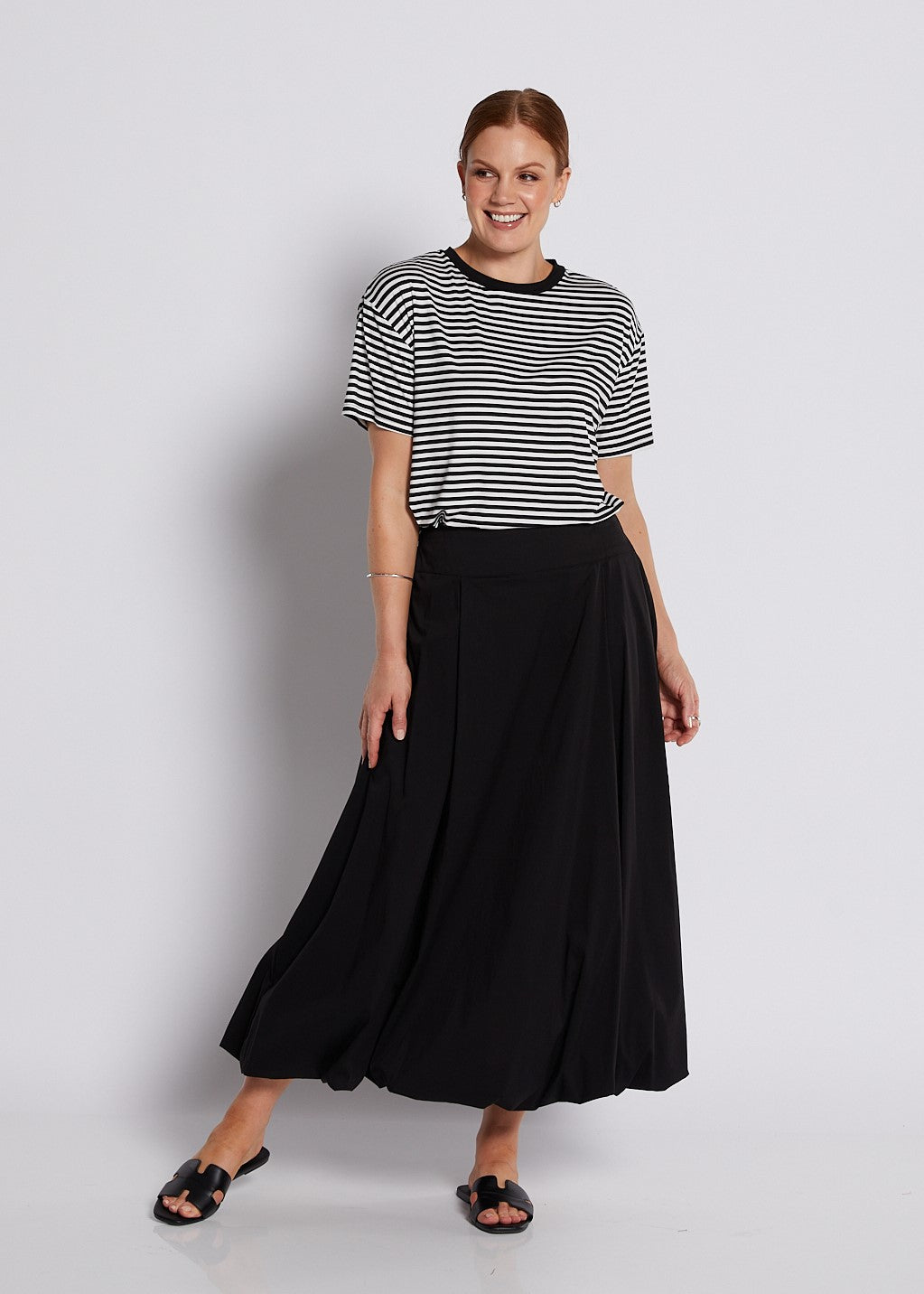 Cotton Maxi Bubble Skirt with Pockets in Black